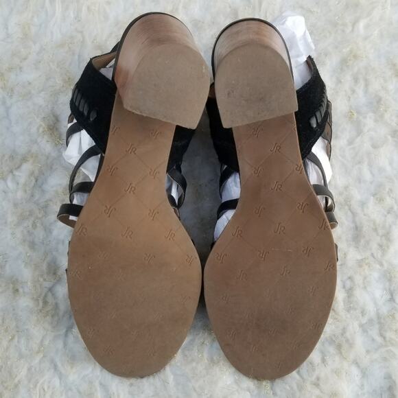 Strappy Cage Sandals Jack Rogers Hadley Size 9 Black Leather Gladiator Zip Heel - Picture 11 of 13